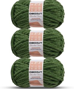 3 Pack of Army Green Chunky Chenille Yarn for Crocheting. Soft Baby Blanket Yarn. Chunky Knit Blanket Crochet Yarn. #7 Super Bulky. 10.6oz/164 yds Fluffy Velvet Amigurumi Yarn