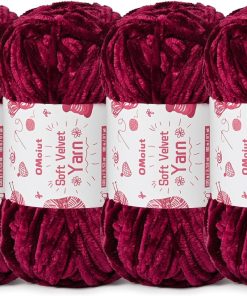 4x100g Fluffy Velvet Chenille Yarn for Crocheting and Knitting. 4x80m (87.5yd) Baby Yarn for Crocheting Soft. Crochet Chunky Yarns Amigurumi Yarns (4 Burgundy)